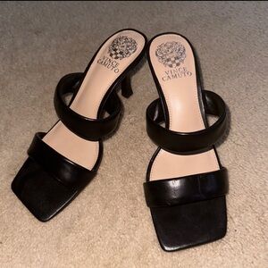 Vince Camuto square toe black kitten heels